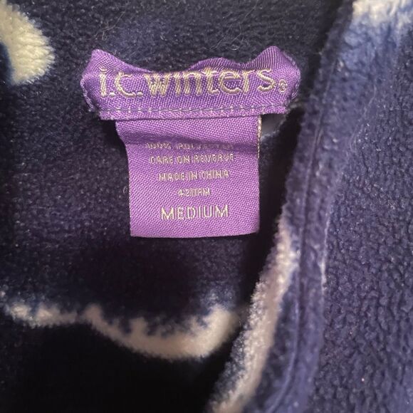 I.C. Winters Vintage Moon Stars Clouds Dark Blue Plush Half Zip Womens Robe M - Picture 6 of 16